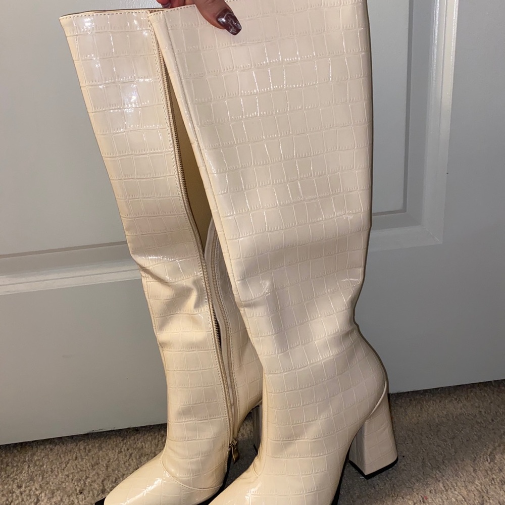 Nasty Gal knee high white boots
